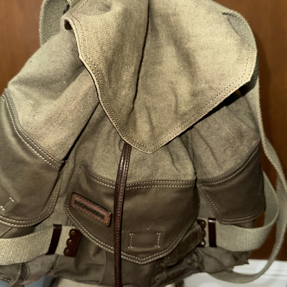 FINAL PRICE DROP: Dsquared2 Green Canvas and Brown Leather Drawstring Backpack